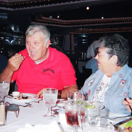 Lynnette's dad and Jane a long-time family friend at dinner aboard the cruise ship.