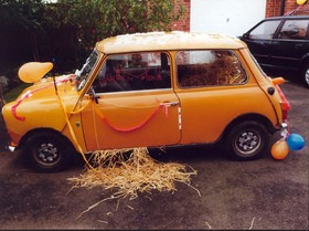 This wedding car was filled with straw!