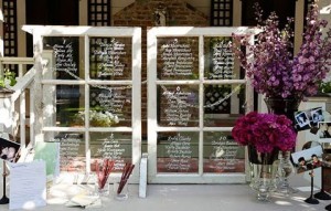 A great example of using a rustic window sash as a menu board at your wedding. photo from Weddinbee.com. Click on the photo to see how this window sash was used...