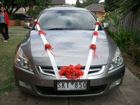 A fun way to use ribbons when decorating the wedding car. 